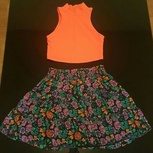 Black and floral polyester skirt